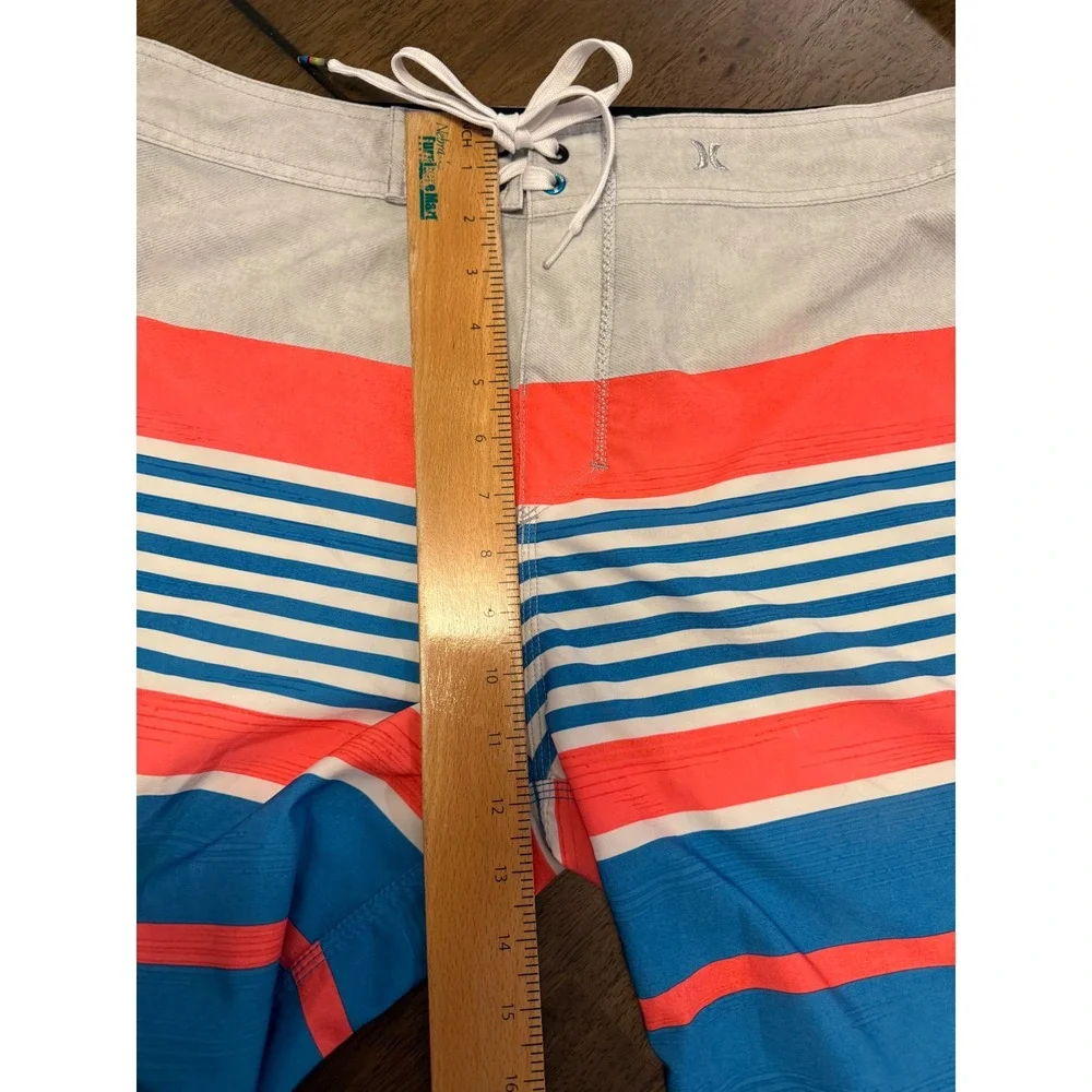 Hurley Phantom Mens Board Shorts Blue Orange Striped Buckle Exclusive Size 32